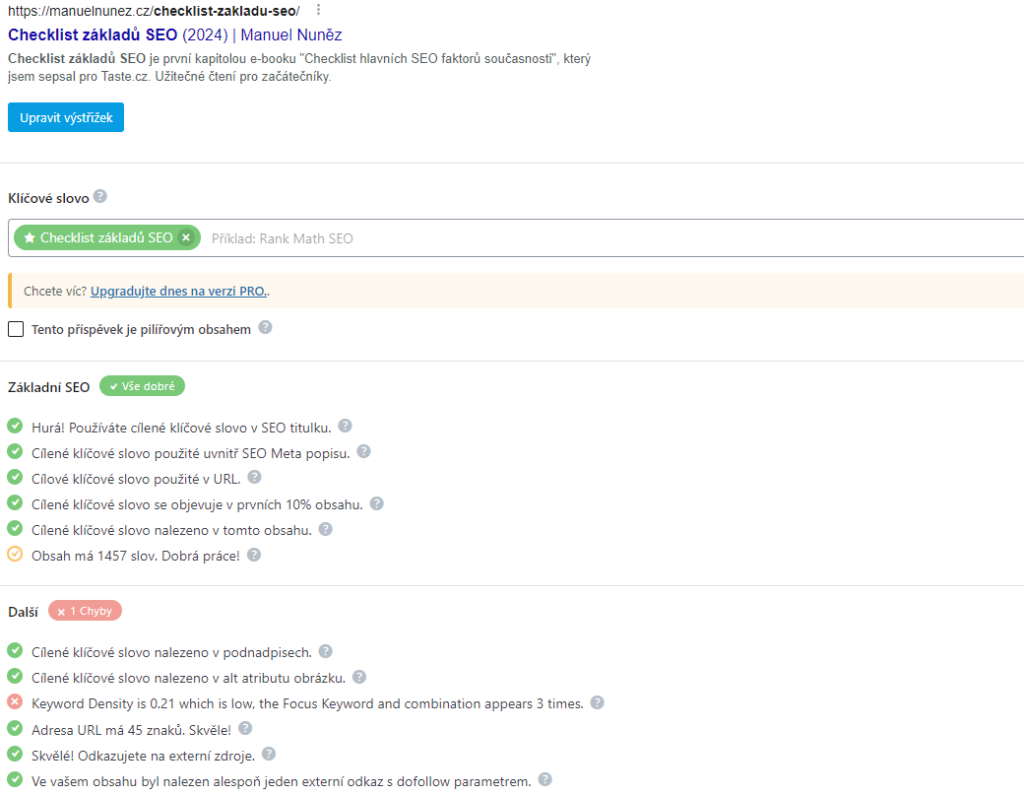 Rank Math SEO - ukázka rozhraní pluginu